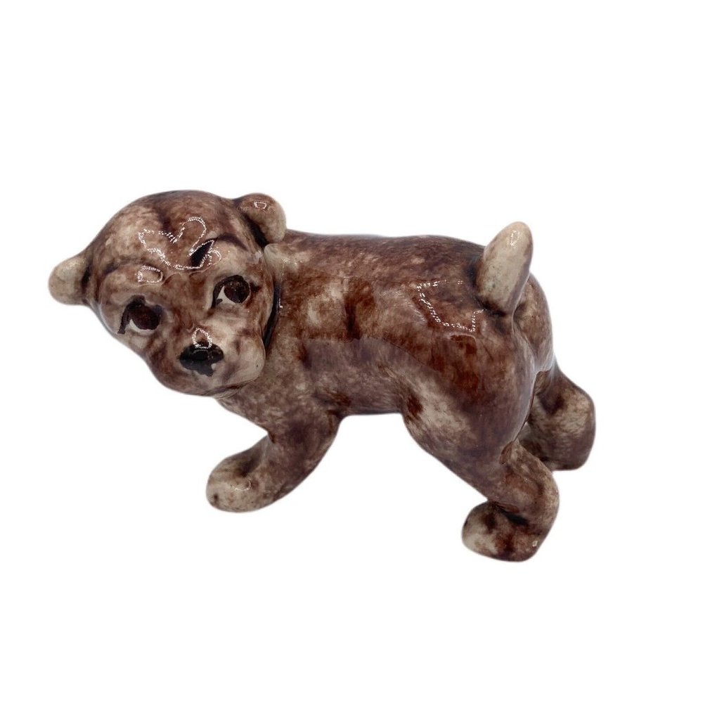 Brown White Puppy Figurine Porcelain Doggie Dog Animal Vintage Small Shelf Decor